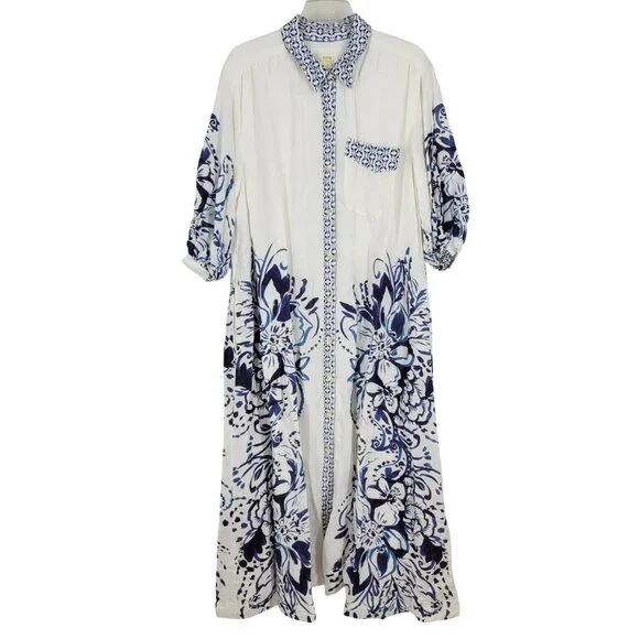 Maeve The Irene Linen Shirt Dress Resort Luxe Coastal Mediterranean XLP Vacation - Picture 4 of 8